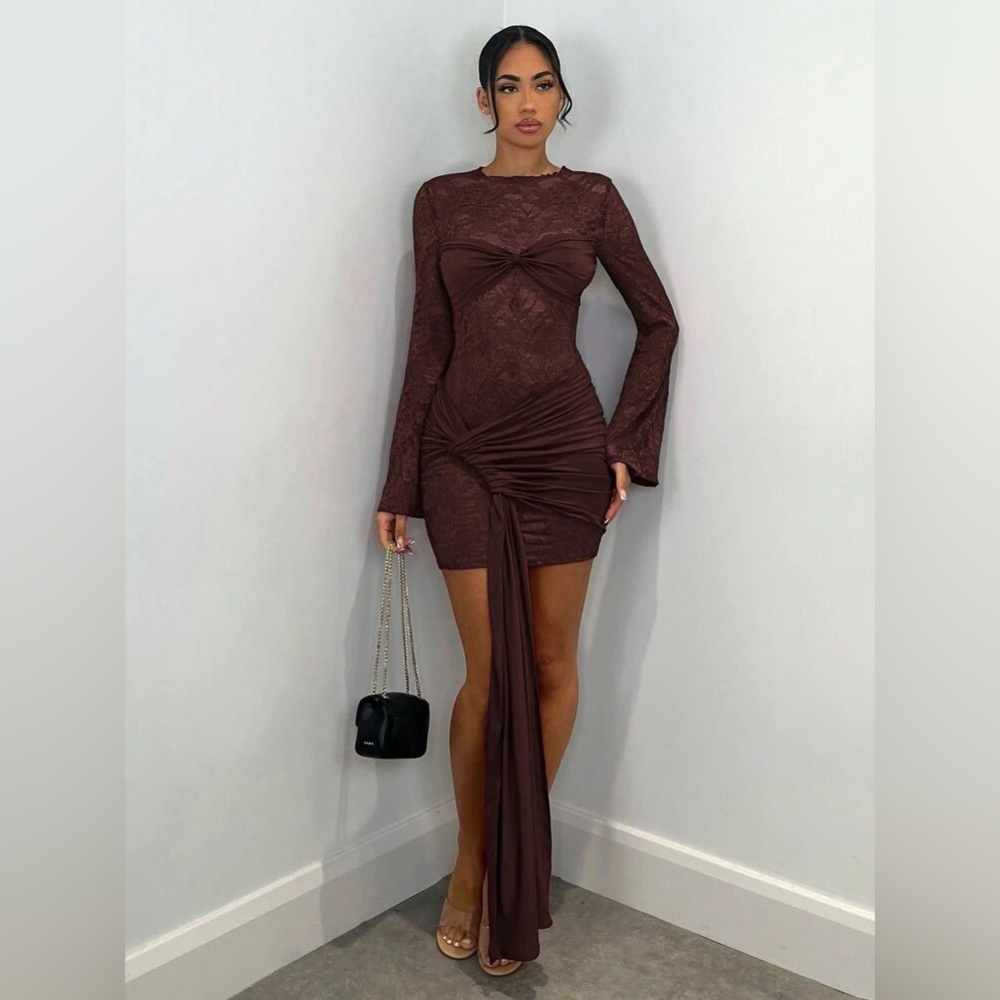 Elegant Brown Lace Dress